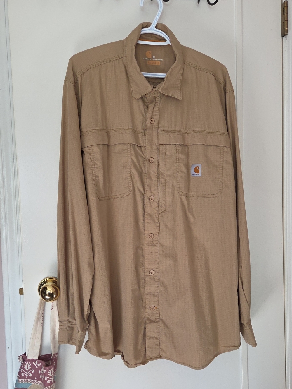 Carhartt Men’s Button-Down Work Shirt — Light Brown/Tan
